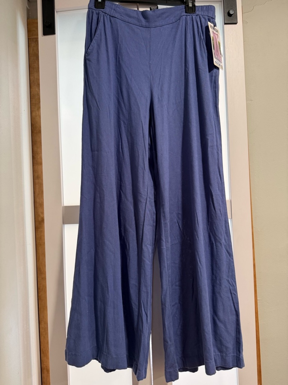NWT Rewash pull on Wide-Leg slate blue periwinkle linen rayon Pants L 8 10